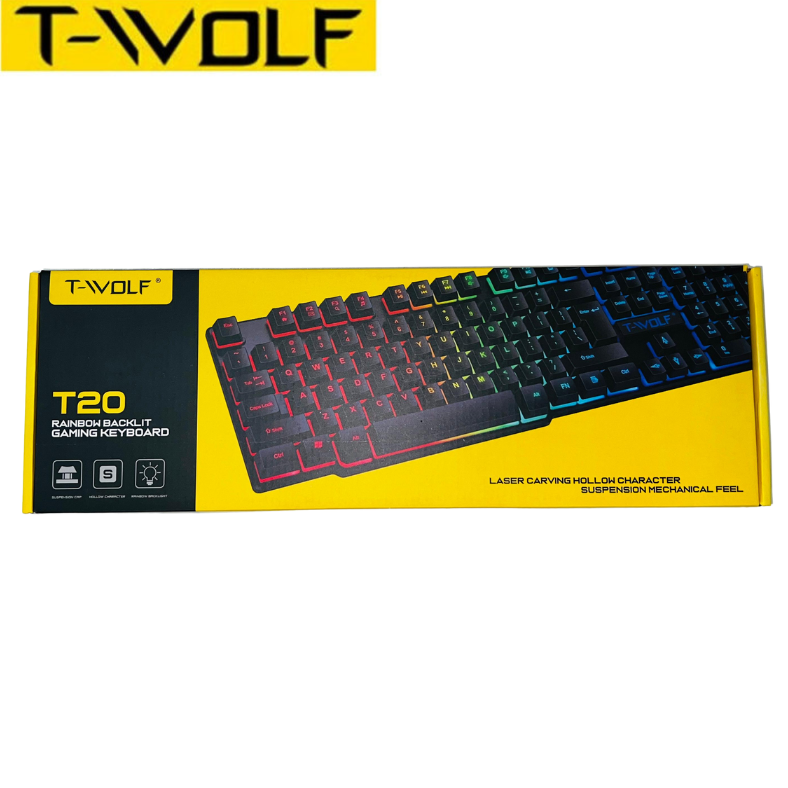 T-WOLF T20 Gaming Keyboards Computer Keyboard Backlight 104 Buttons USB Ergonomic Wired PC Laptop Games
