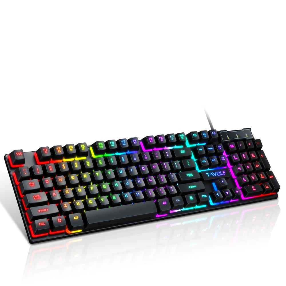 T-WOLF T20 Gaming Keyboards Computer Keyboard Backlight 104 Buttons USB Ergonomic Wired PC Laptop Games 2