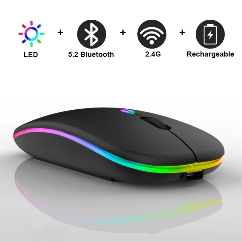 Bluetooth Wireless Mouse with USB, BT5.2 Rechargeable RGB Mouse for Laptop, PC, Macbook, 2.4GHz, 1600DPI 2