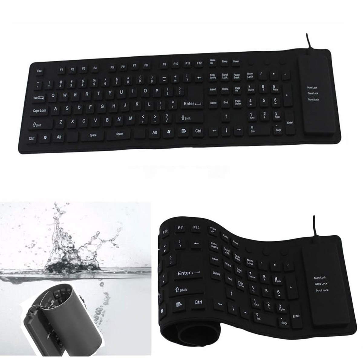 Foldable Flexible Waterproof USB Wired Keyboard with 103 Keys