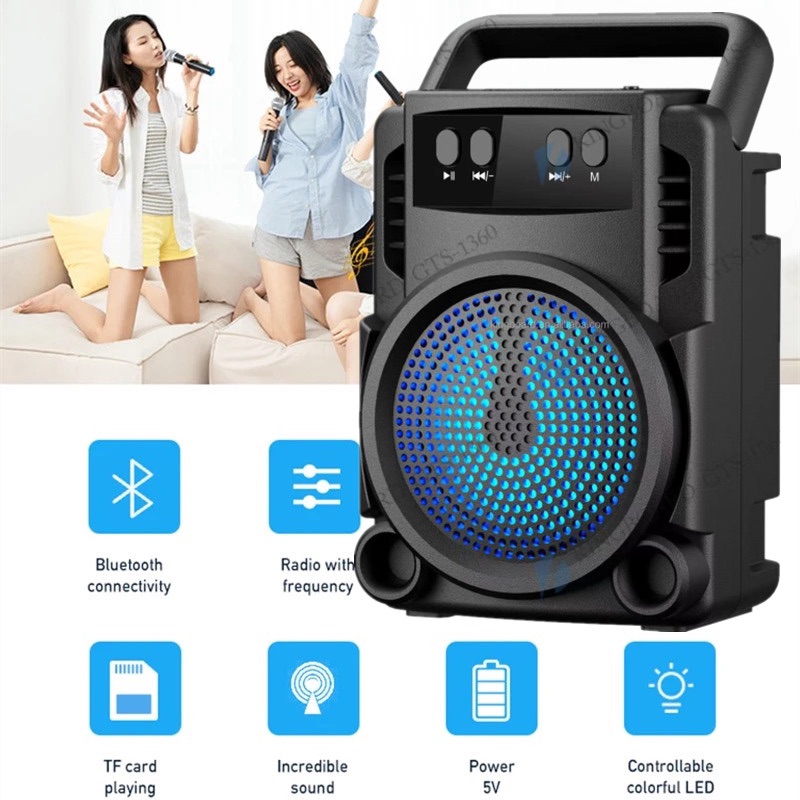Bluetooth Speaker Mini Wireless Speaker GTS 1360 Extra Bass With LED Ultra Loud Stereo Speaker 2