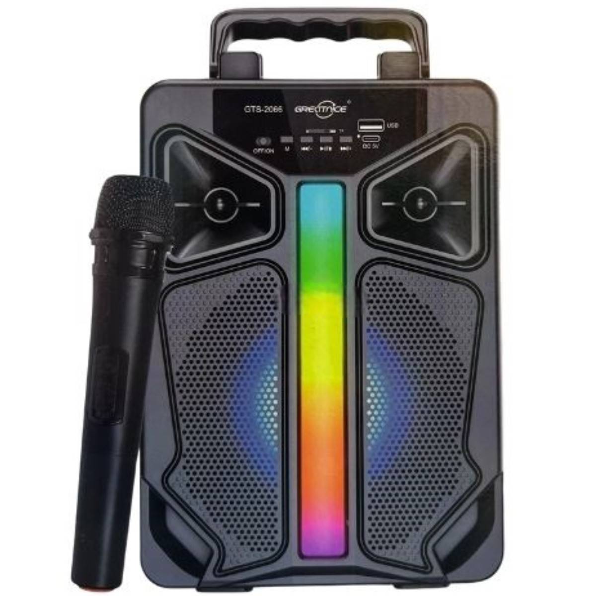 GTS 2066 Wireless Portable Bluetooth Speaker With Led Light Support Mic,FM,AUX,USB,TF Card [With Wireless Mic]